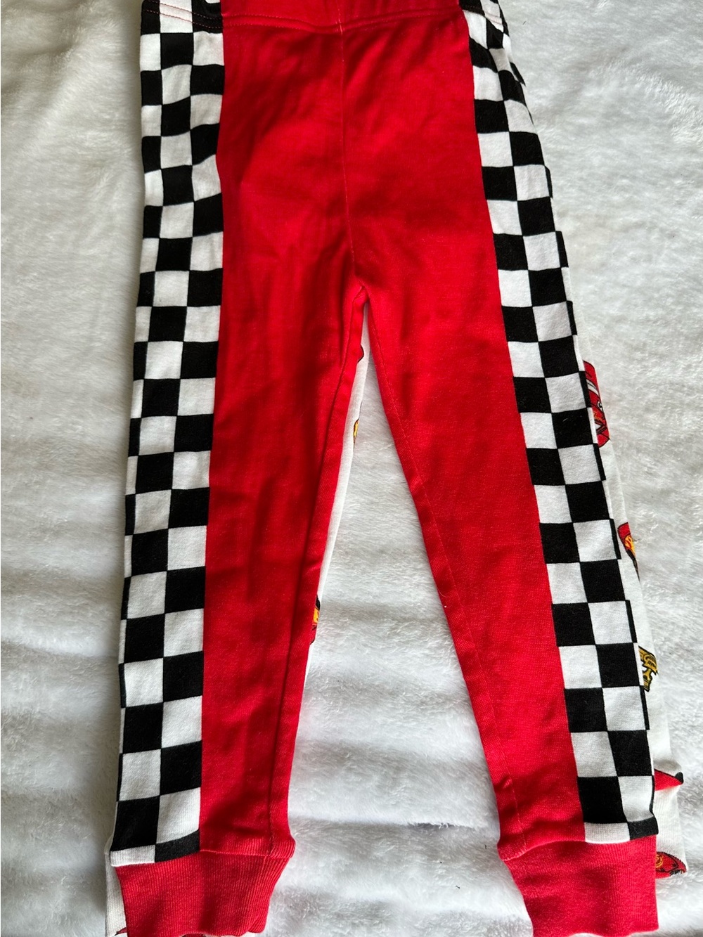 Kids Red Leggings with Black & White Checker Side Panels
